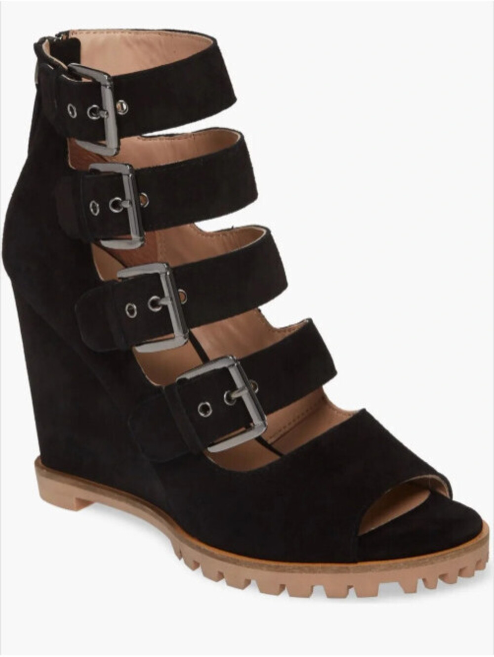 Linea Paolo Wisteria Black Suede Cage Wedge Sandals Peep Toe Womens 7 1/2 M
